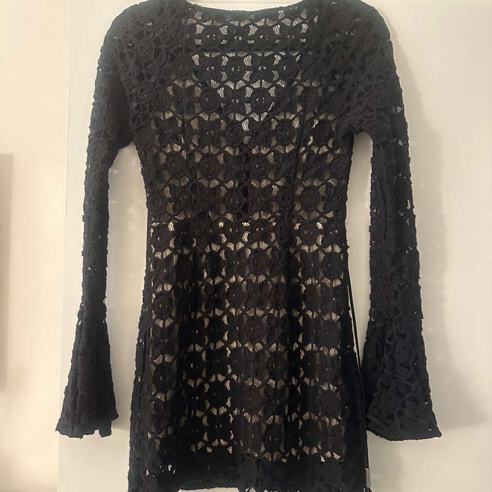 Free People Black Crochet Long Sleeve Dress - Picture 2 of 5
